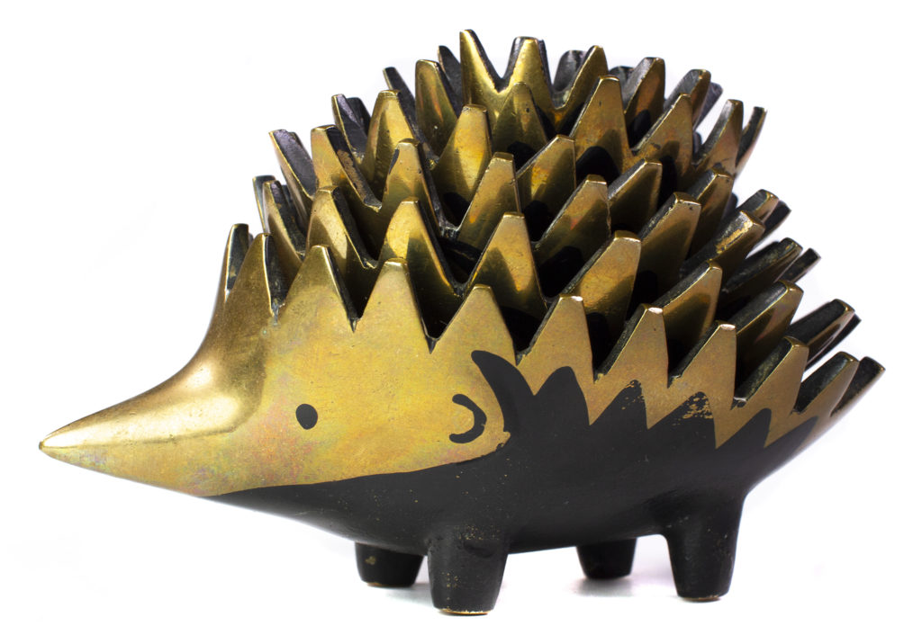 French Brass Hedgehog Ashtrays