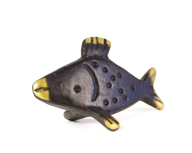 Walter Bosse brass fish figurine with black patina and polished gold hilights circa the 1960s