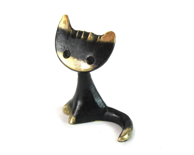 Walter Bosse brass cat figurine with black patina and polished gold hilights circa the 1960s