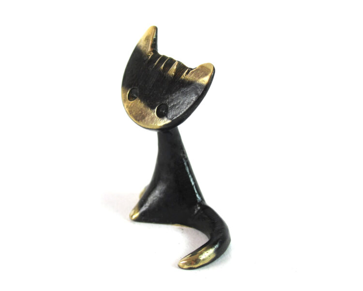 Walter Bosse brass cat figurine with black patina and polished gold hilights circa the 1960s