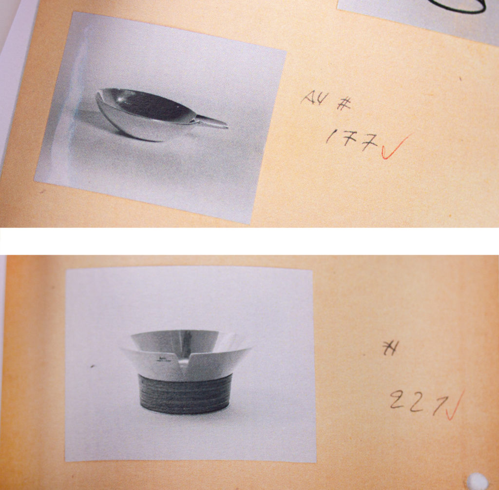 Historical photos of two ashtrays shown above from Auböck's 1948-1957 foto-file. 