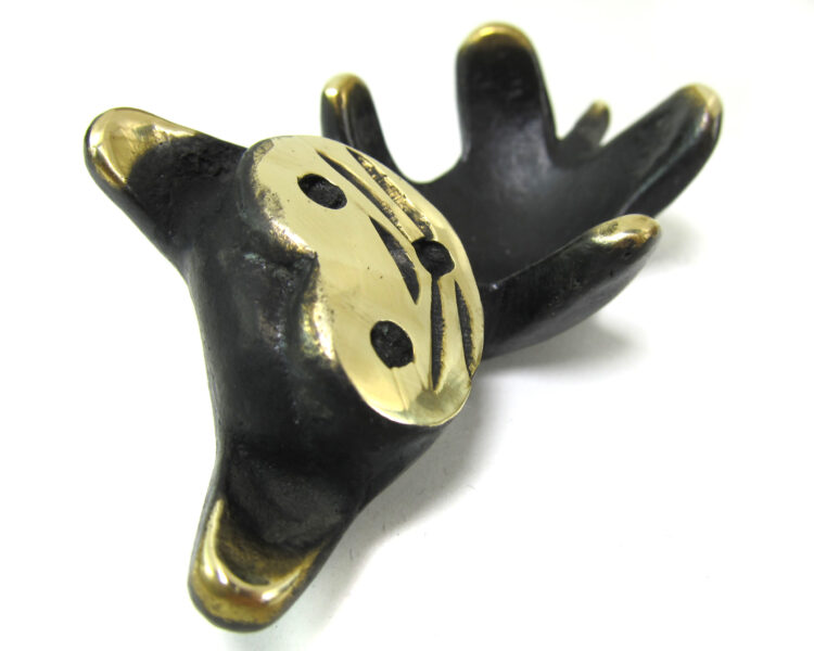 Walter Bosse brass cat egg cup with black patina and polished gold hilights circa the 1960s