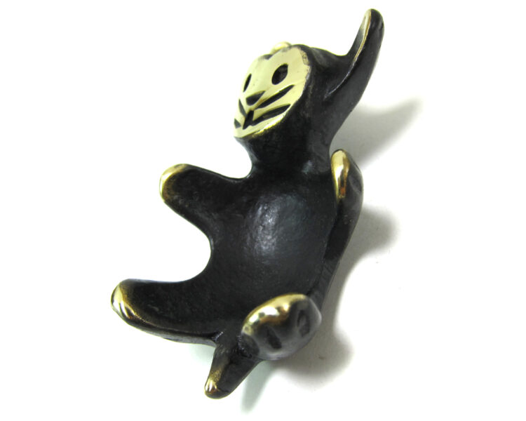 Walter Bosse brass cat egg cup with black patina and polished gold hilights circa the 1960s
