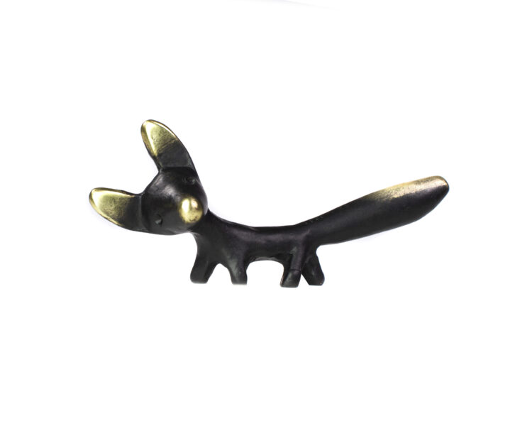 Walter Bosse brass fox figurine with black patina and polished gold hilights circa the 1960s