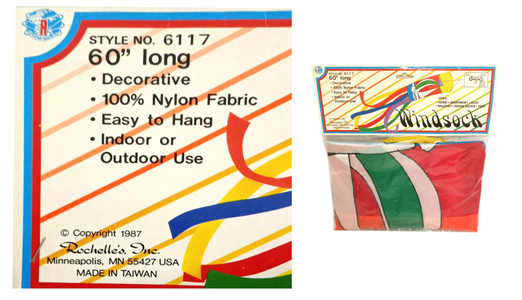 Closeup of a vintage "Rochelle's Inc." Windsock Package from 1987