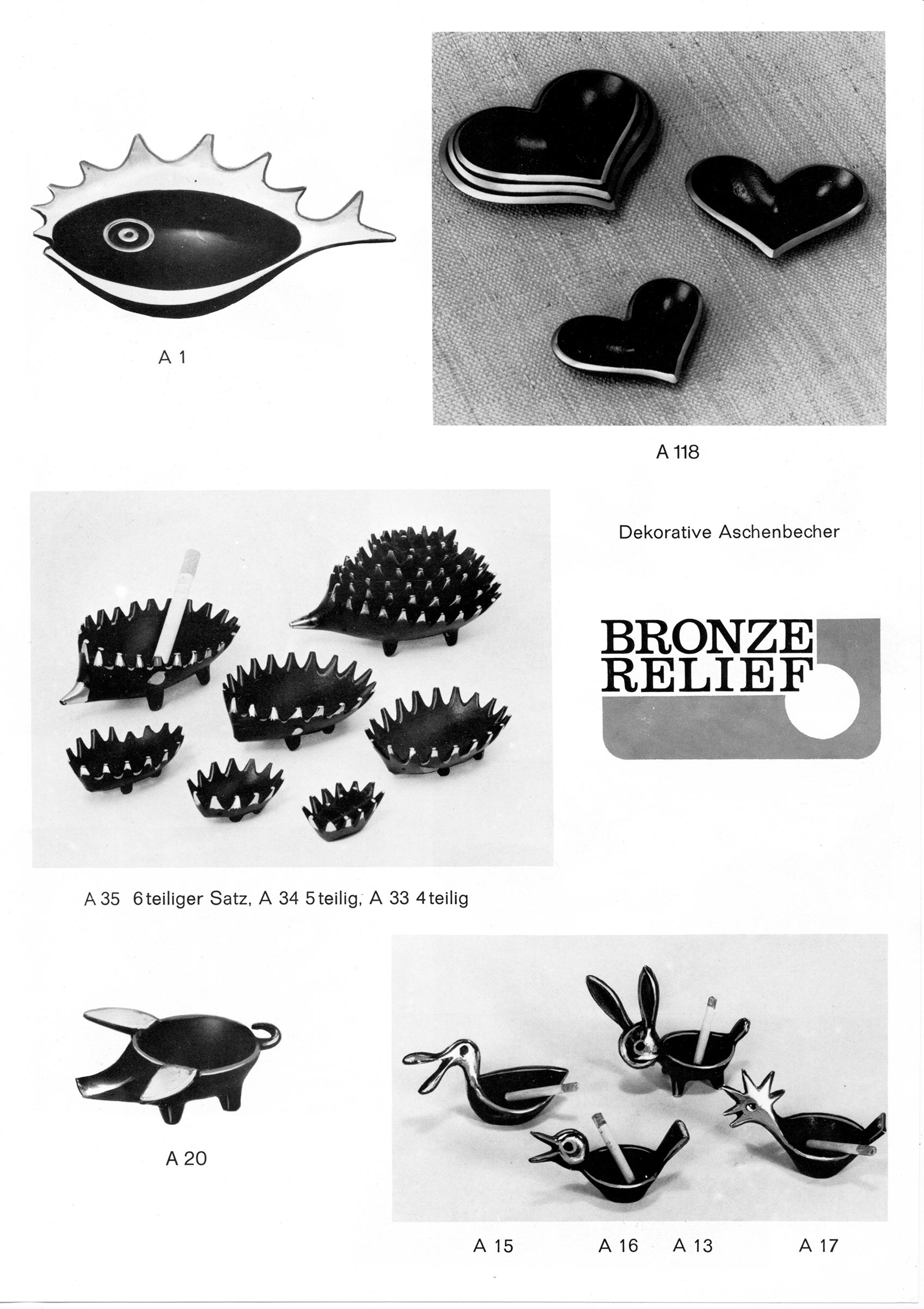Walter Bosse Bronze Relief Catalog Page with Aluminum Hedgehog Ashtray
